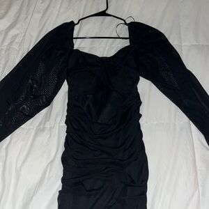 Forever 21 black ruched dress mesh sleeves cut out in the middle